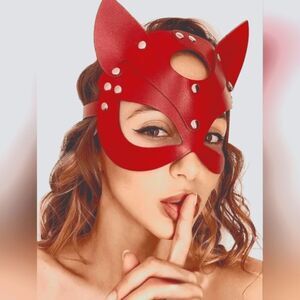 Red Faux Leather Mask Masquerade Lingerie Accessory Adjustable Strap